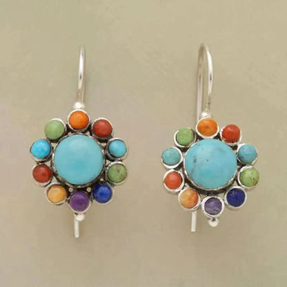 Round earrings with multicolour turquoise