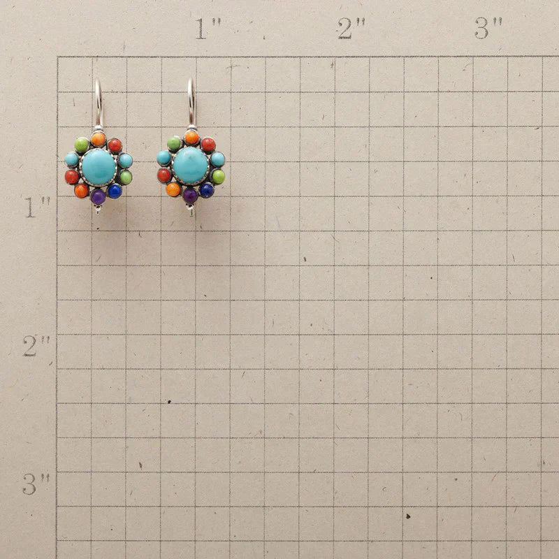 Round earrings with multicolour turquoise