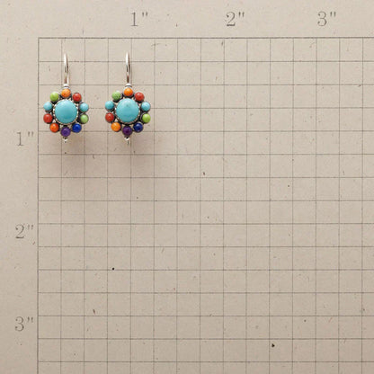 Round earrings with multicolour turquoise