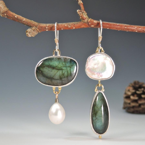 Silver earrings with natural stones