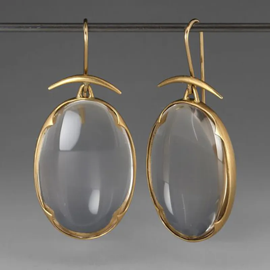 Vintage Grey Crystal Earrings in Gold