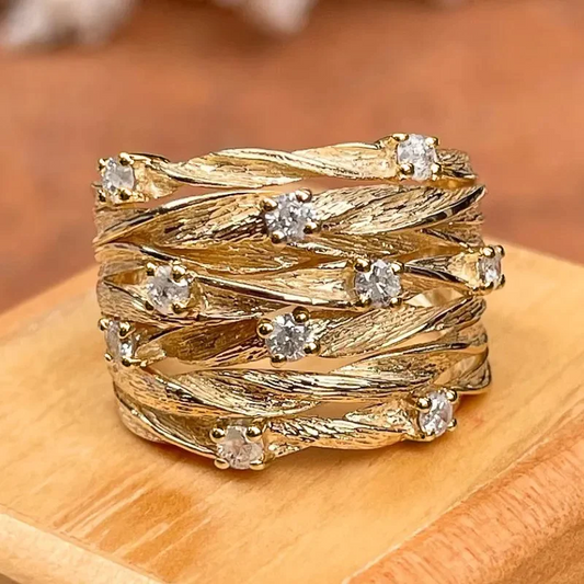 Vintage ring with golden cubic zirconia