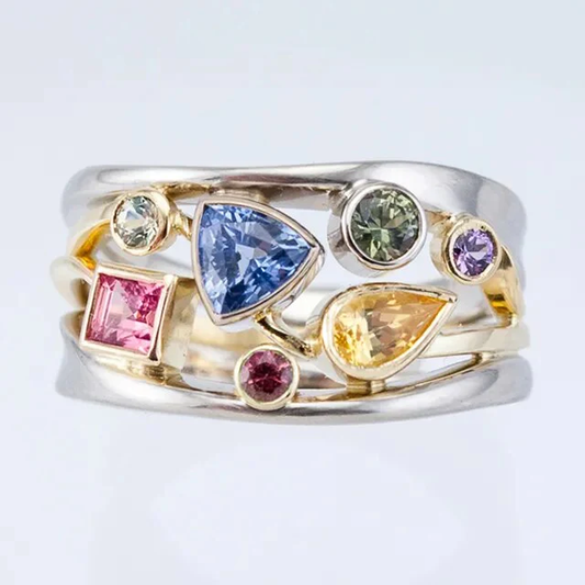 Vintage-style ring with multicolour cubic zirconia