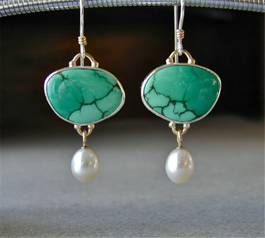 Turquoise and Pearl Vintage Earrings
