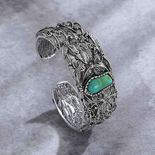Silver bracelet with turquoise stone in vintage style