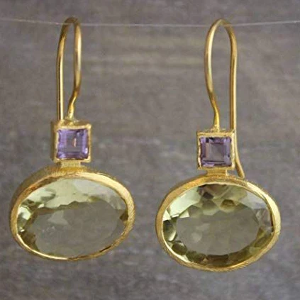 Green Crystal Golden Vintage Earrings
