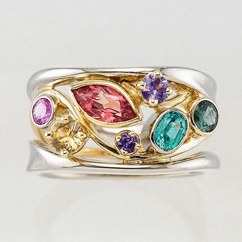 Multicolour vintage ring in gold and silver