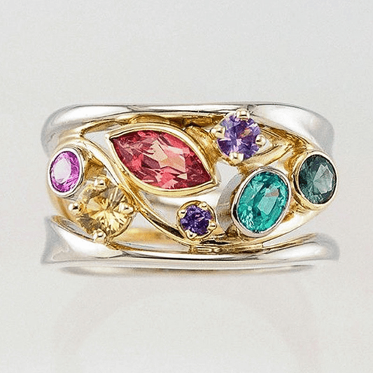 Multicolour vintage ring in gold and silver