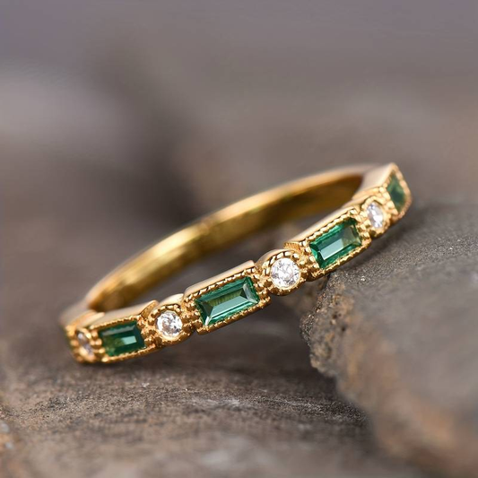 Vintage Green Crystal Inlay Ring