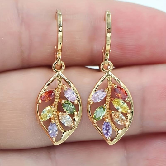 Vintage Multicolour Crystal Leaf Earrings