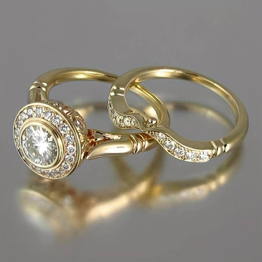 Gold and cubic zirconia ring set