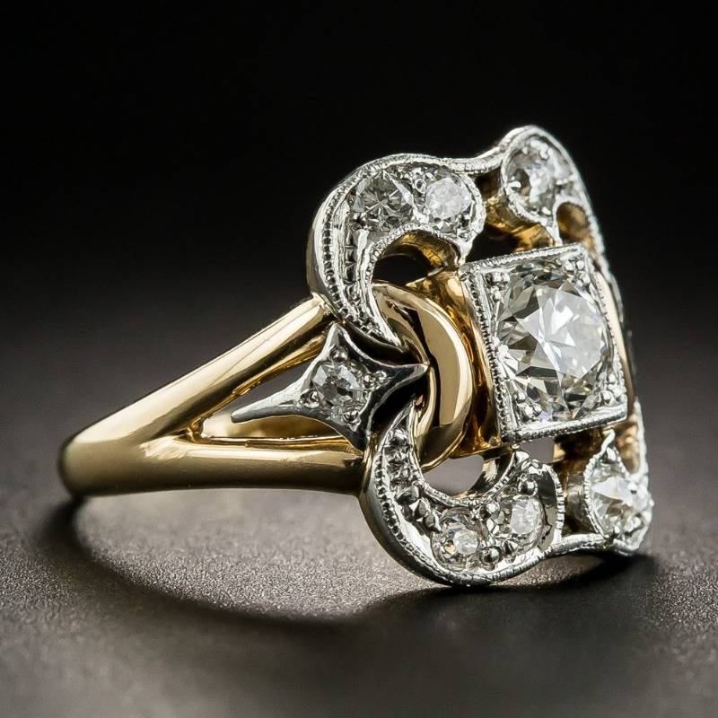 Gold cubic zirconia ring in vintage style