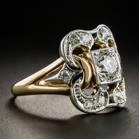 Gold cubic zirconia ring in vintage style