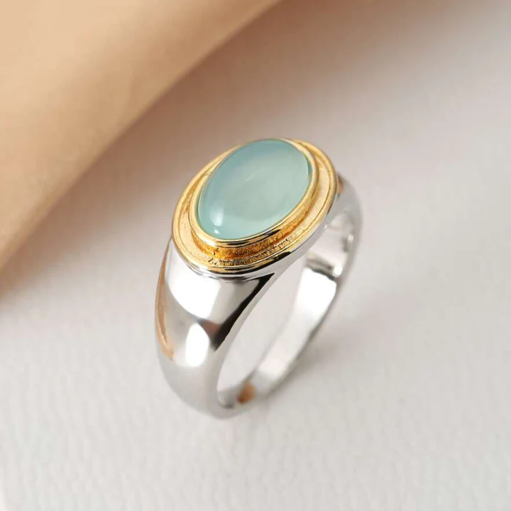 Vintage ring with green moonstone