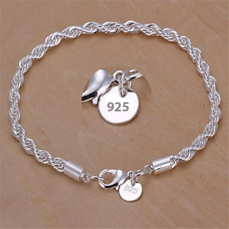 Rope Style Braided 925 Silver Bracelet