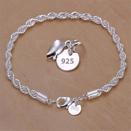 Rope Style Braided 925 Silver Bracelet