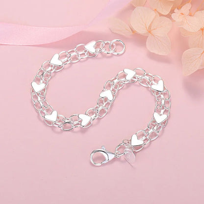 925 Silver Bracelet with Chain and Hearts