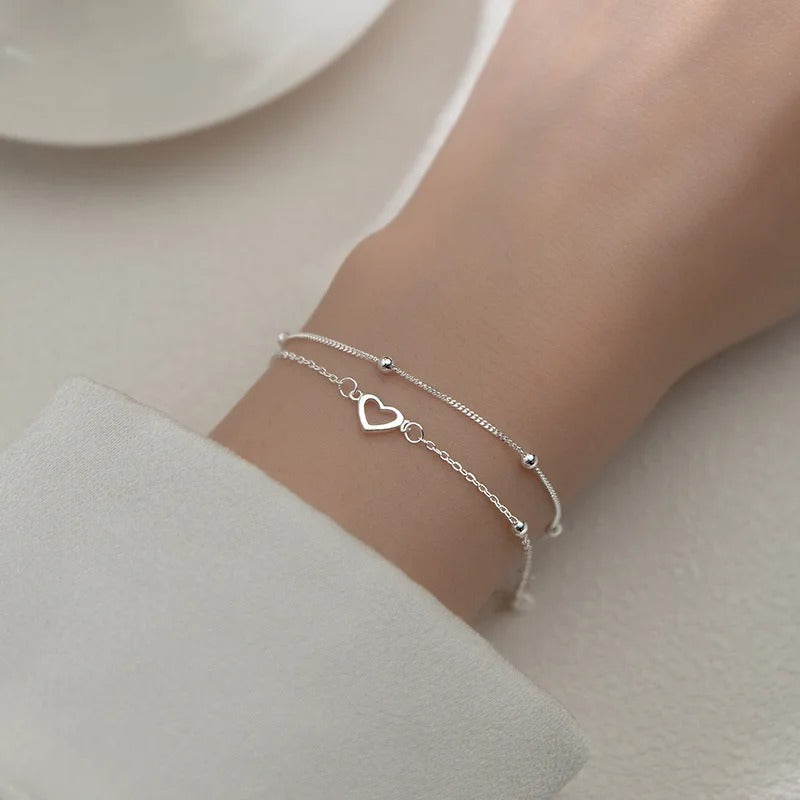 Thin 925 Silver Bracelet with Heart