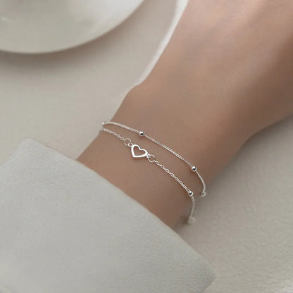 Thin 925 Silver Bracelet with Heart