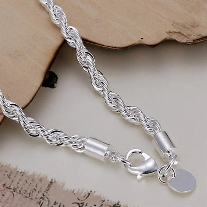 Rope Style Braided 925 Silver Bracelet