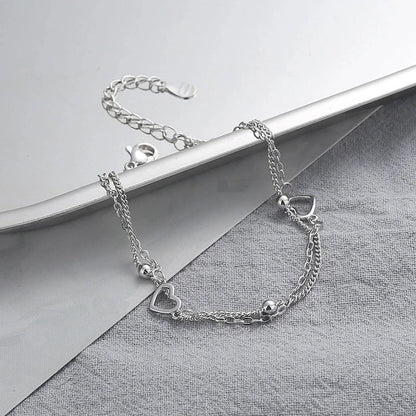 Thin 925 Silver Bracelet with Heart