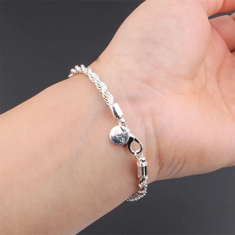 Rope Style Braided 925 Silver Bracelet