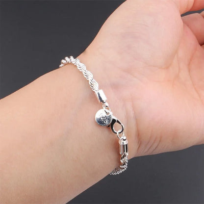 Rope Style Braided 925 Silver Bracelet
