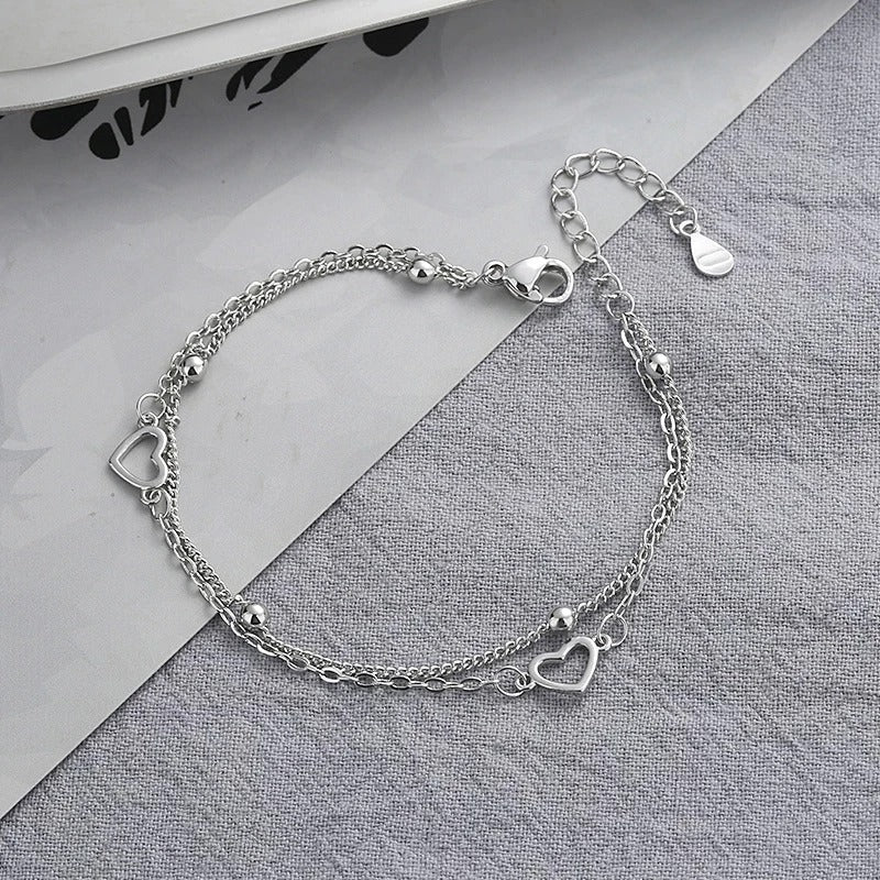 Thin 925 Silver Bracelet with Heart