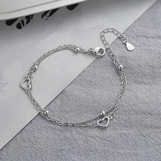 Thin 925 Silver Bracelet with Heart