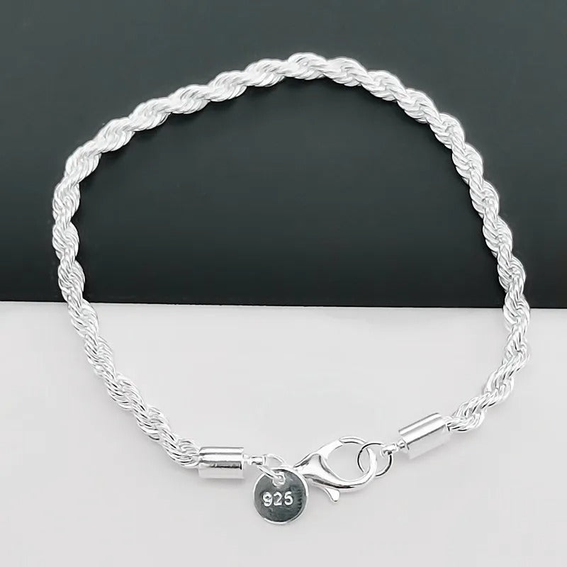 Rope Style Braided 925 Silver Bracelet