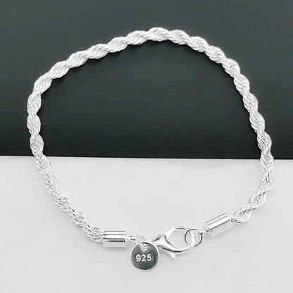 Rope Style Braided 925 Silver Bracelet