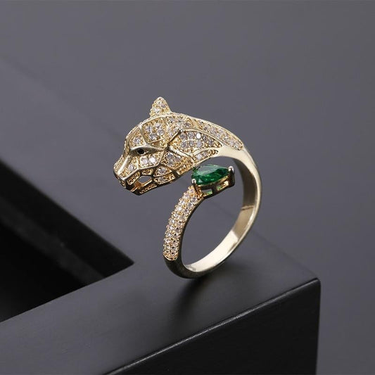 Adjustable leopard print ring with cubic zirconia
